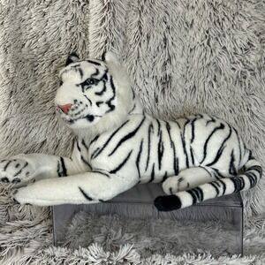 White Siberian Tiger Laying Plush 18" Best Made Toys Stuffed Animal Black White